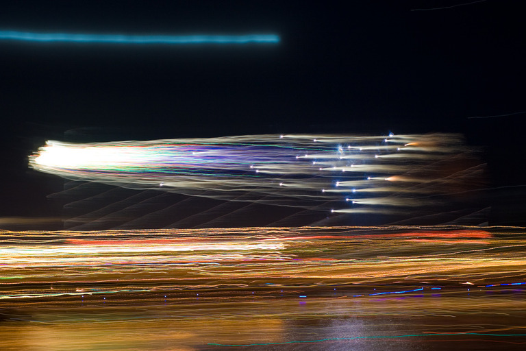 panning horizontally as fireworks go off